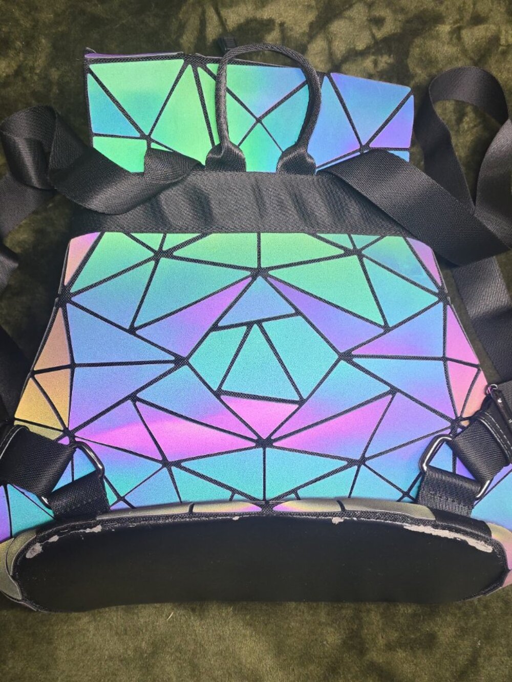 Holographic Geometric Luminous Backpack Iridescent Color-Changing Reflective Rav - Picture 3 of 6